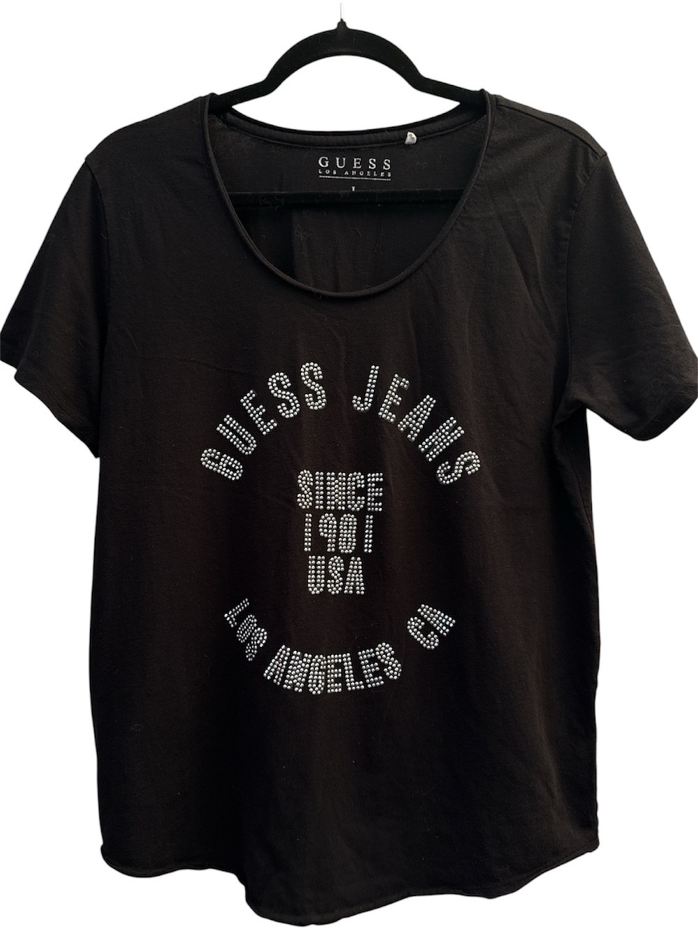 Guess Black Short Sleeve Tee with Rhinestone Logo